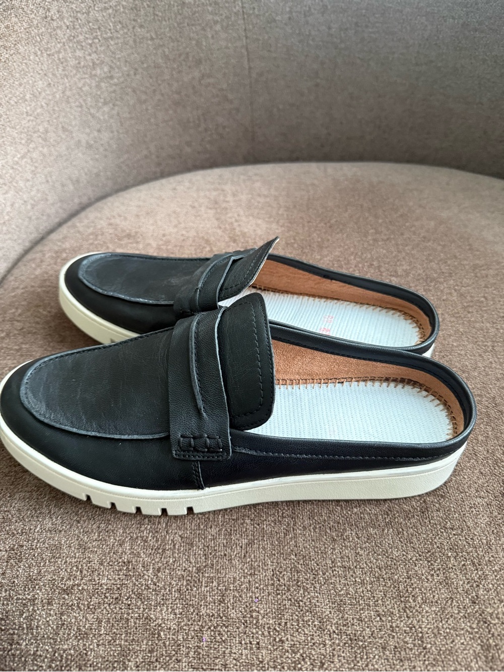 Vionic Black Leather Slip-On Loafers with White Sole - Picture 2 of 6